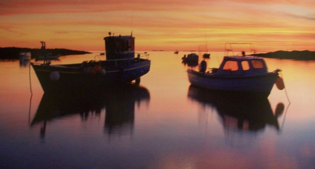 162 painting of fishing boats in Rocquaine Bay - Copy